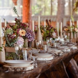 beautifully decorated wedding table in rustic style